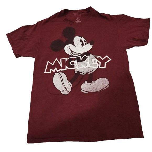 Disney Other - Disney Mickey Mouse Maroon Distressed Style color graphicT Shirt Mens‎ Size M